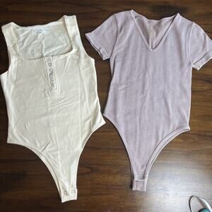 Set Of 2 Bodysuits Juniors Size Small Neutral Colors Unassuming Stretch Layer